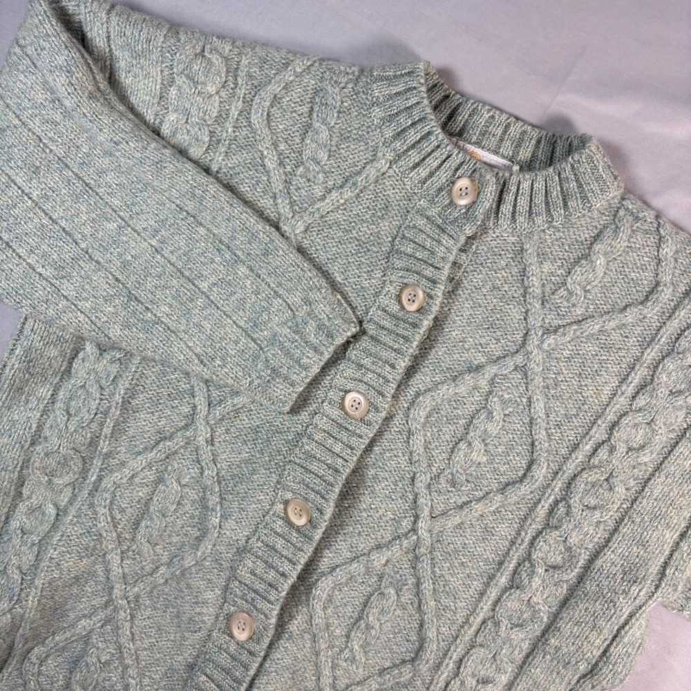Mackinnon of Scotland Shetland Wool Cable Knit Cardigan Sweater Vintage Green L